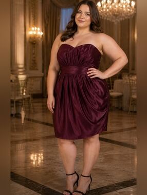 Jasmine Cranberry Strapless Ruched Elegant Prom Formal Satin Dress Size 14